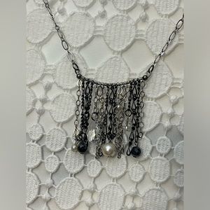 Vintage Crystal and Pearl Chain Link Necklace